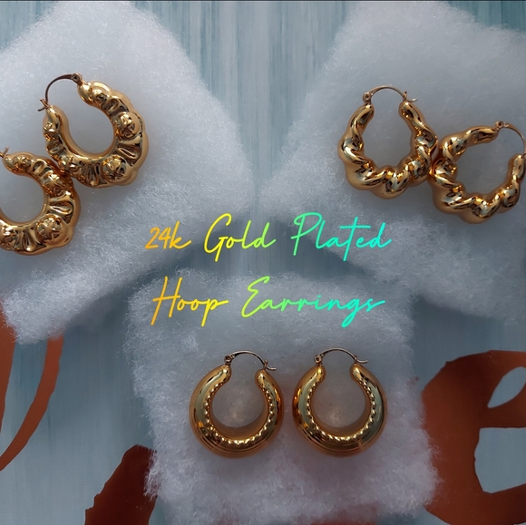 24k Gold Plated Light Hoop Earrings - Picture 1 of 10